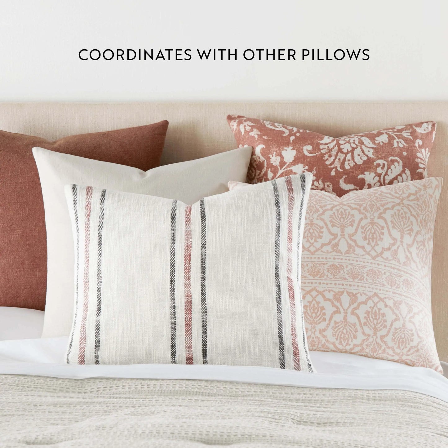 2-Pack Floral & Stripe Decor Throw Pillows, Terracotta & Yarn-Dyed Cushion Covers for Sofa Bed, Boho Home Accent Pillows