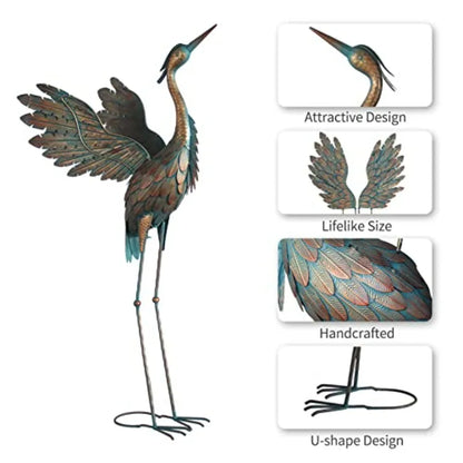 Crane Statues for Garden Decor Metal Crane Yard Art Statues Standing Heron Garden Sculptures Statues for Outdoor Decorations Se