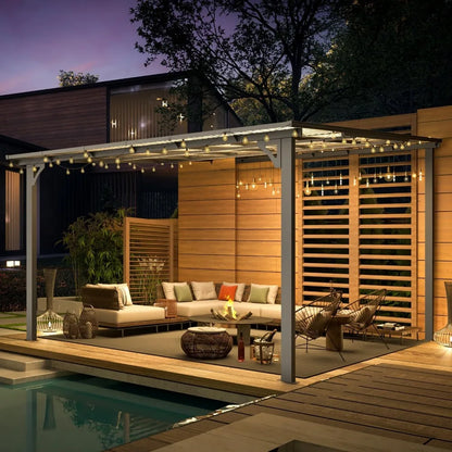 12' x 12' Gazebo Outdoor Pergola for Patio, Large Wall-Mounted Hard Top Lean to Metal Gazebo Shelter Pergolas