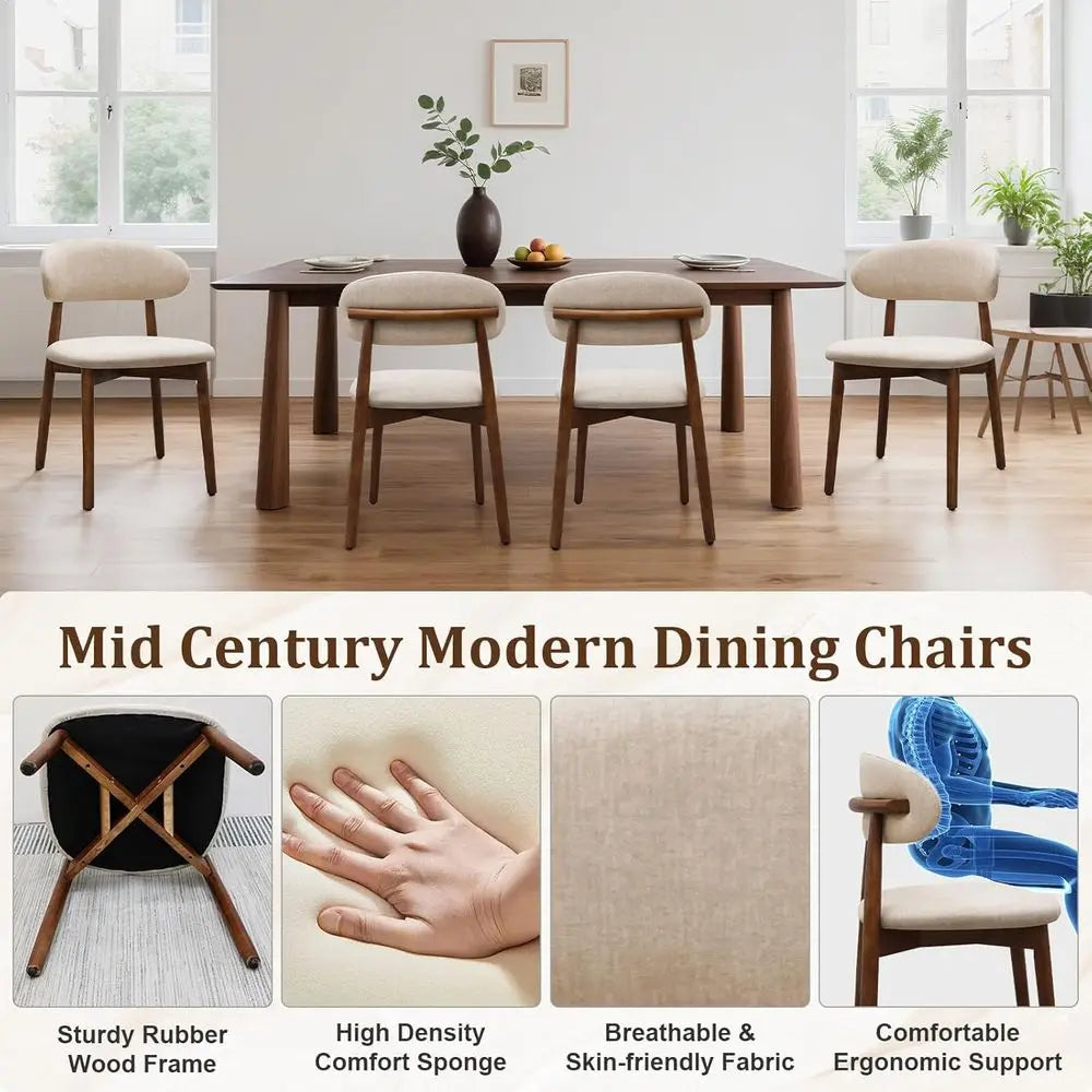 Dining Chairs Set o 4,  Upholstered Chairs, Wooden Dining Room Chair with Curved Back or Kitch