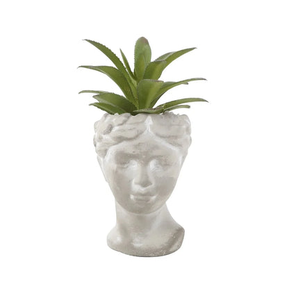 Artificial Succulent Plant in Cement Face Planter Tabletop Decor Indoor Greenery Home Decoration Handmade Rustic Design