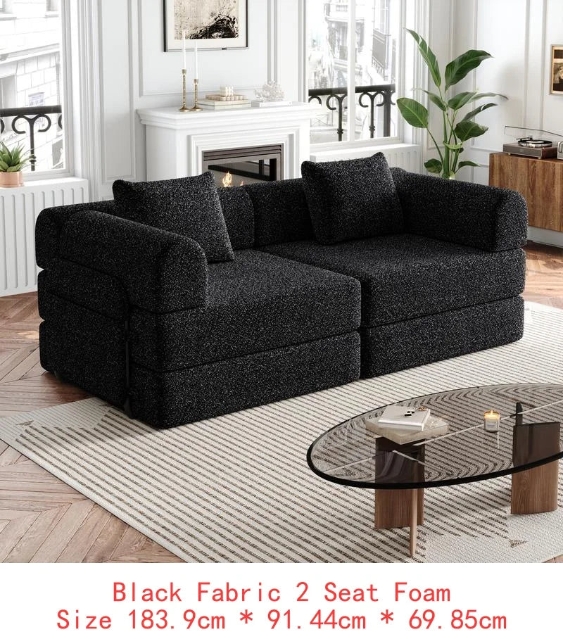 8-Seater Convertible Chenille Sofa Bed with Side Storage Pockets, Foldable for Living Rooms, Bedrooms, and Studies, Carpeted