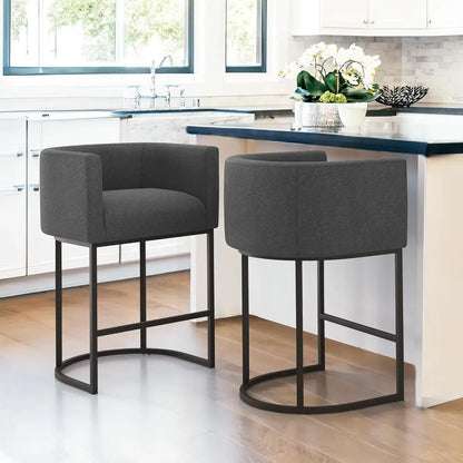 Counter Height Bar Stools Set of 2, Modern Barrel Counter Stools with Backrest and Arms
