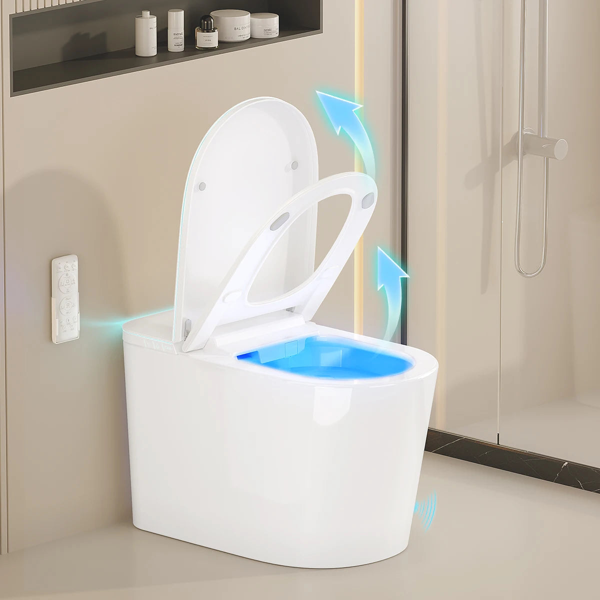 Smart Tankless One-Piece Toilet with Built-in Bidet Heated Seat Night Light UV Dryer Foot Sensor Auto Lid&Seat