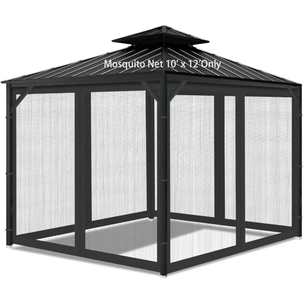 10' x 12' Outdoor Mesh Netting Screen 4-Panel Sidewall with Zipper Gazebo Universal Replacement Mosquito Netting