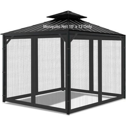 10' x 12' Outdoor Mesh Netting Screen 4-Panel Sidewall with Zipper Gazebo Universal Replacement Mosquito Netting