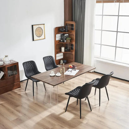 Black Dining Chairs Set of 2 with High Backs Mid Century Modern Kitchen & Dining Room Chairs PU Faux Leather Upholstered