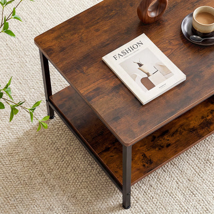 31IN Wood Coffee Table For Living Room 2-Tier Center Counter with Storage 50 lbs Capacity Anti-Slip Feet Modern Design