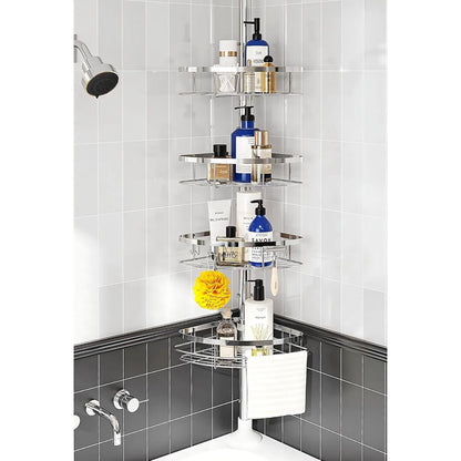 Rustproof Shower Corner Caddy Organizer for Bathroom 4 Adjustable Shelves with Tension Pole  for Bathtub Shampoo Accessories