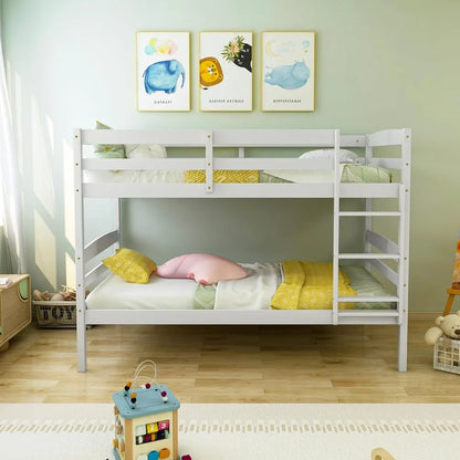 Twin Over Twin Solid Wood Bunk Bed with Detachable Frame, High Guardrails, and Integrated Ladder