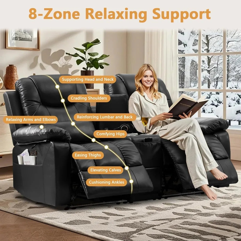 Power Reclining Sofa with LED Light for Living Room, Electric Double  Home Theater Seatings, Contemporary PU Leather