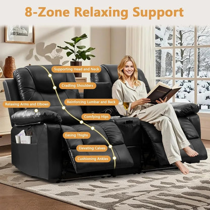 Power Reclining Sofa with LED Light for Living Room, Electric Double  Home Theater Seatings, Contemporary PU Leather