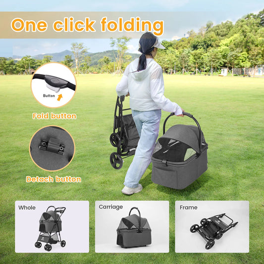 Luxury Detachable Pet Stroller Light Cup Holder Design Four-wheeled Universal Wheel Dog Cart Outdoor Travel Carrying Bag