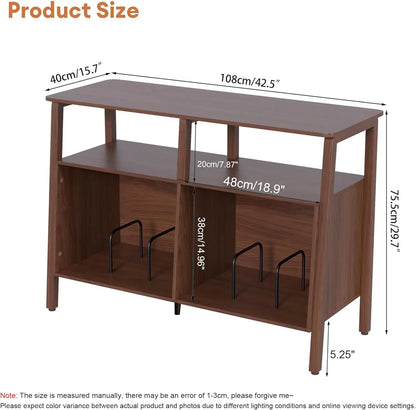 Mid Century Turntable Stand Table with Open Storage Holds up to 300 Albums, Vinyl Record Storage Display Shelf for Living Room