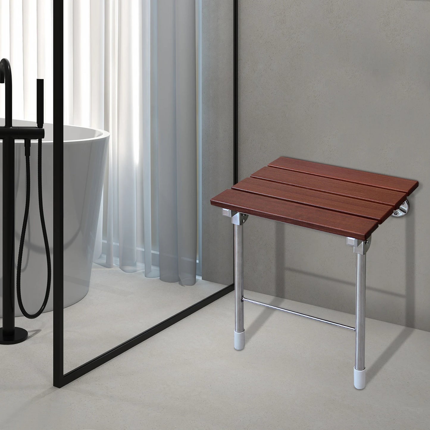 Wooden Wall Mounted Shower Chair, Folding Bathroom Shower Seat