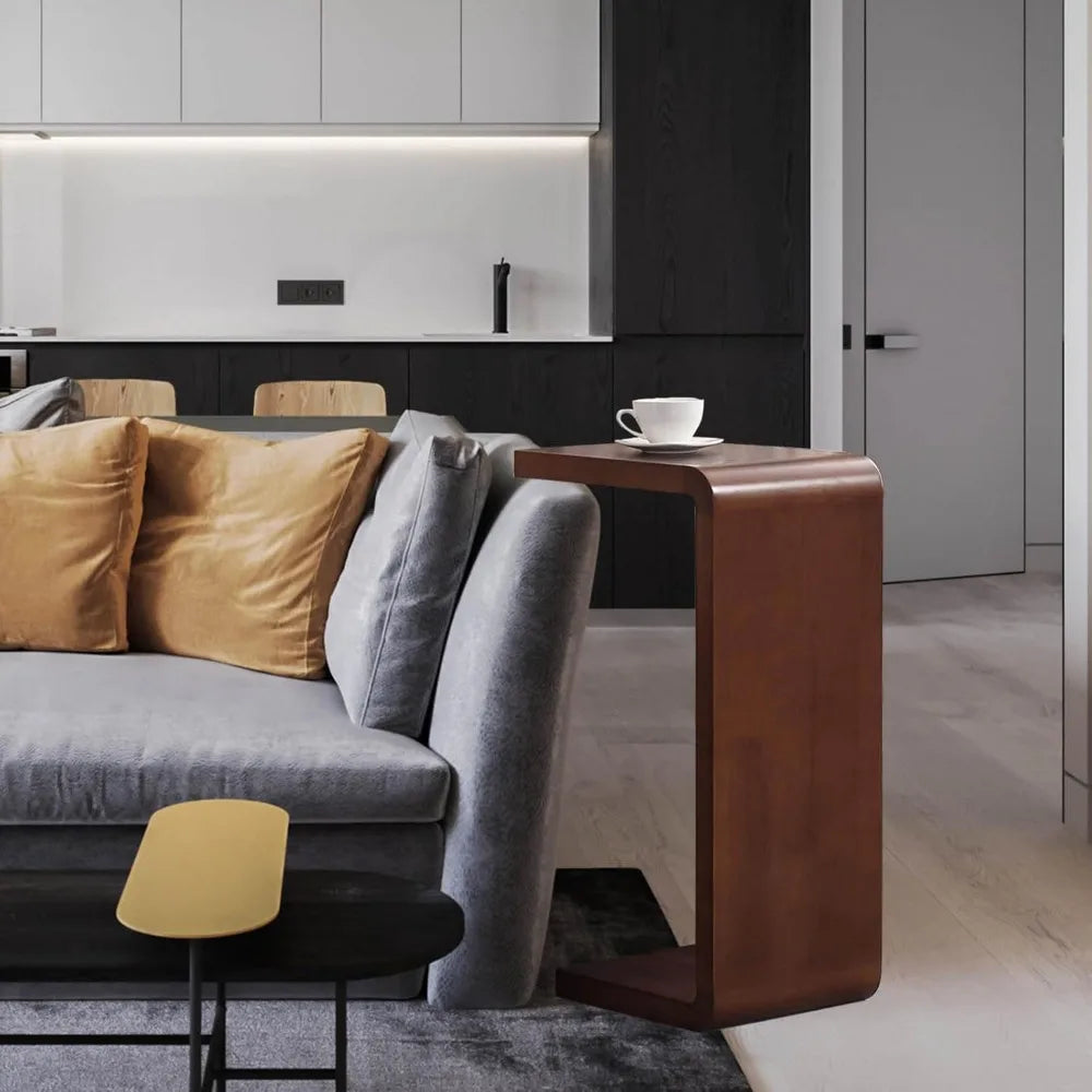 Solid Wood End Table For Couch C Shaped Mini Sofa Side Table For Small Narrow Spaces Wooden Nightstand For Living Room Bedroom
