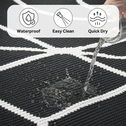 5x8 FT Indoor Outdoor Rug Waterproof Reversible Plastic Straw Patio Mat 340GSM PP Foldable Quick Dry UV Resistant Easy Clean Rug for Patio Deck RV Camping