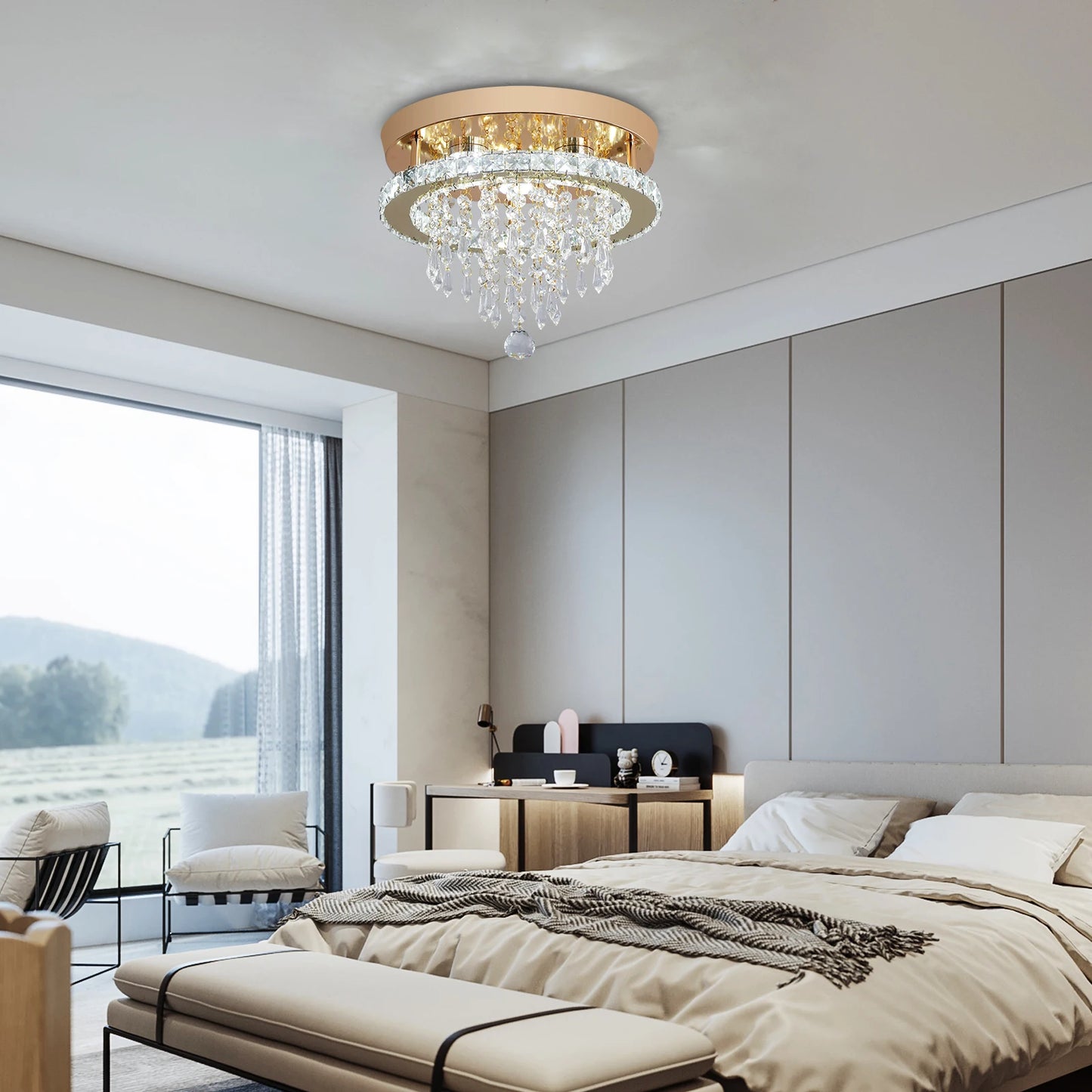 Luxury Crystal Chandelier Lustre Design Gold Modern Led Ceiling Light  Living Room Bedroom Hanging Lamp LightingFixture