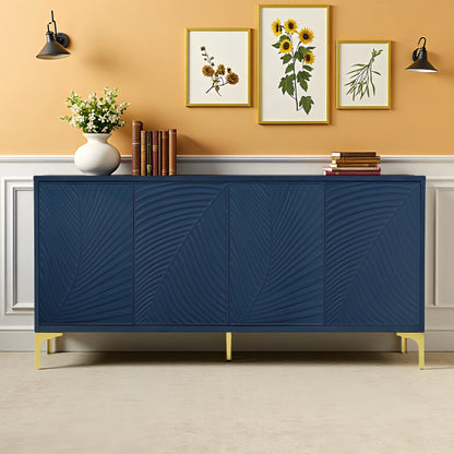 Modern 4-door Sideboard with Creative carved and shaped surface and Adjustable Shelves, Suitable for Study, Living Room