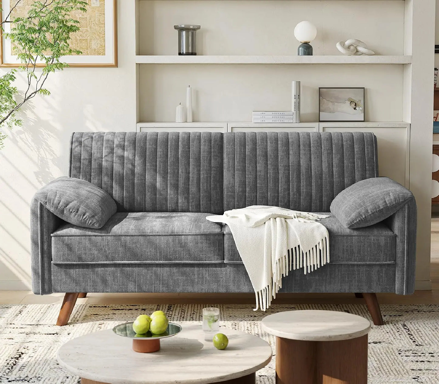 64.5" Loveseat Sofa, Chenille Loveseat Couch for Living Room, 23.2" Deep Seat Love Seat with Padded Arms
