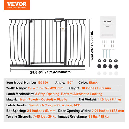 SucceBuy  Gate 28/30/36 Inches High Dog Gate Easy Step Walk Thru Child Pet Security Pressure Mount Kit Wall Cups Doorways