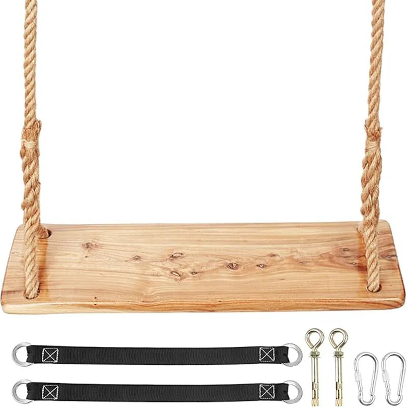 Wooden Tree Swing 500lbs Load Capacity Wooden Swing For Adults Kids Waterproof Hanging Swing Seat For Outdoor Backyard Garden