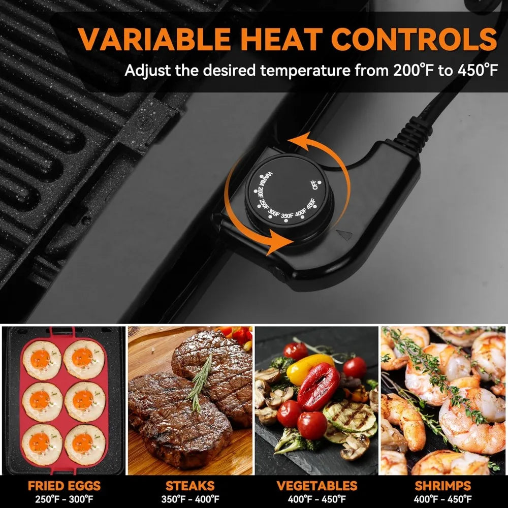 Baker's Friend Electric Indoor Griddle And Grill 2-in-1 Griddle Plate with Removable Indoor Grill Plate for Versatile Cooking