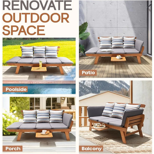 Outdoor Sofa, 750lbs Capacity Patio Couch with Folding Armrest & Coffee Tray