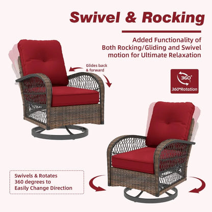 3 Pieces Patio Furniture Set, Outdoor Swivel Rocker Patio Chairs, Wicker Patio Bistro Set with Rocking Chair, Thickened Cushions