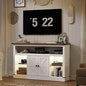 Farmhouse TV Stand for 55 Inch, Entertainment Center with Sensor LED Light, Media TV Console Table with Storage Cabinet and Glas