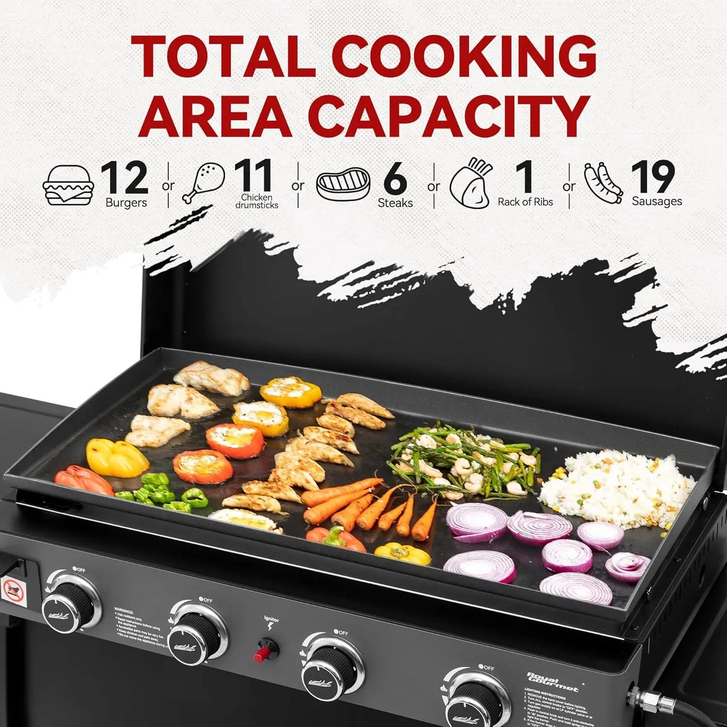 4 Burner Propane Gas Griddle with Removable Cart and Convertible Tabletop Design, Flat Top Grill with Hood for Camping, Tailgating, Backyard Use, Black