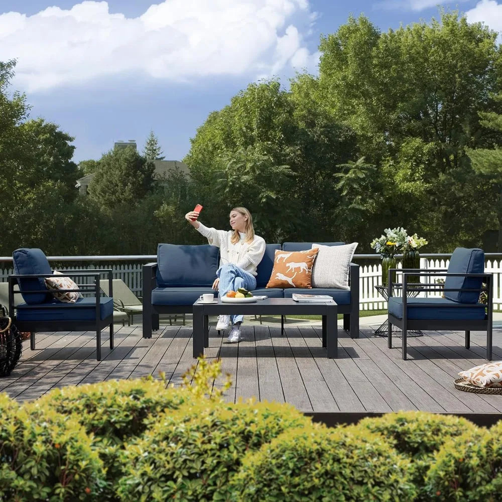 Patio Furniture Set, 6 Piece Metal Outdoor Furniture Set with Waterproof Covers for Backyard Garden