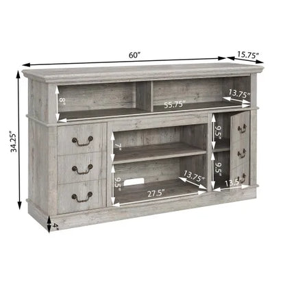 Traditional TV Media Stand Console for TV Up to 65" with Open and Closed Storage Space, Light Gray, 60"W*15.75"D*34.25"H  ﻿