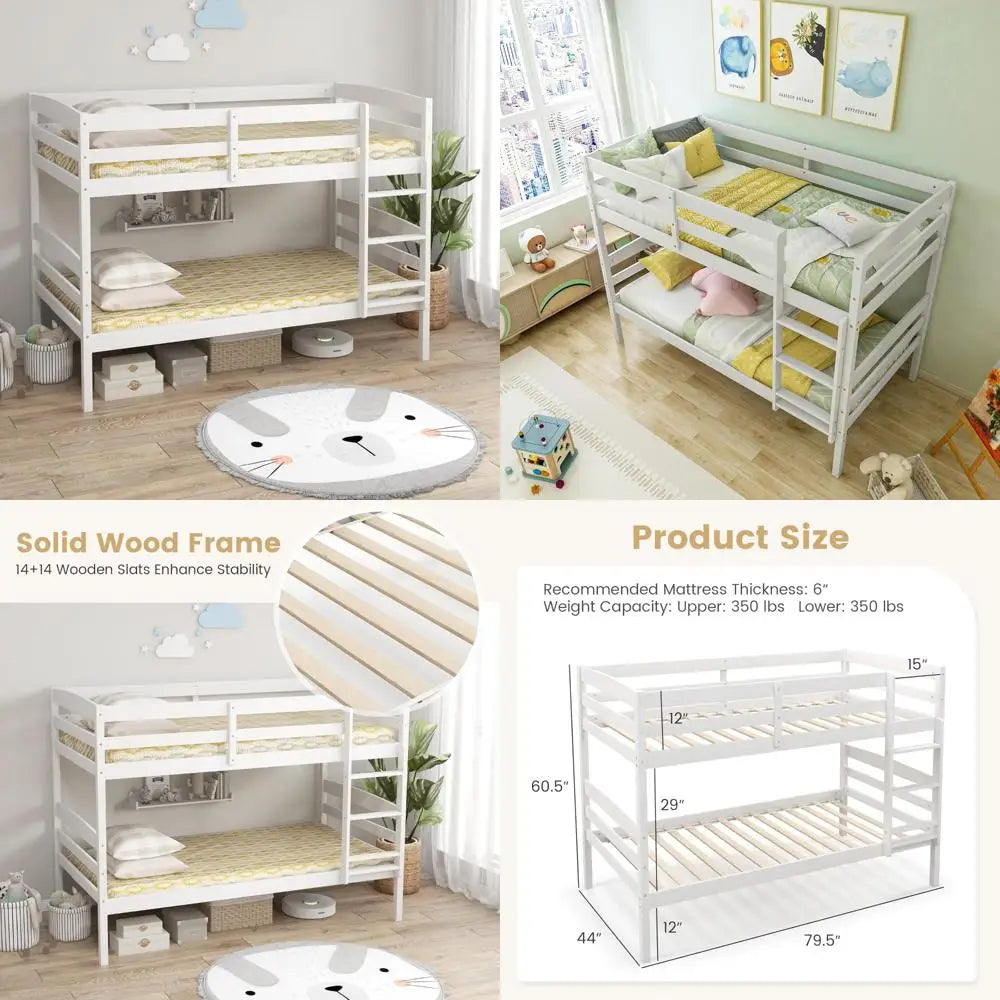 Twin Over Twin Solid Wood Bunk Bed with Detachable Frame, High Guardrails, and Integrated Ladder