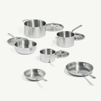 10 Piece Stainless Steel Pot and Pan Set - 5 Ply Clad - Includes Stainless Steel Frying Pans, Saucepans, Cookware Set