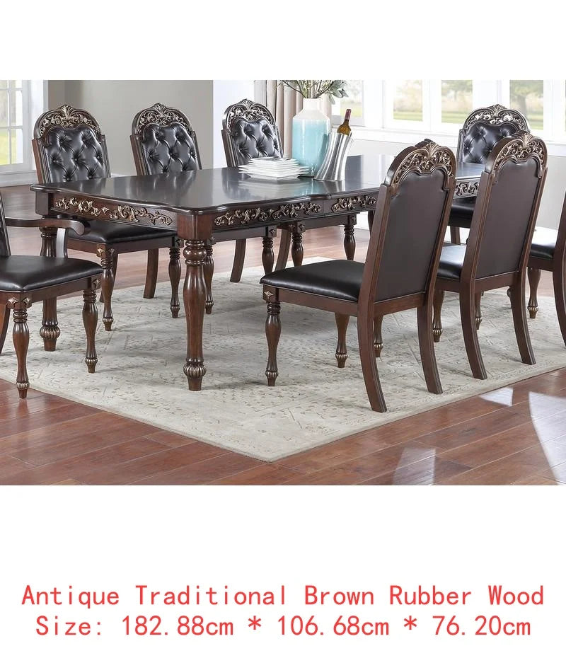 Formal 1pc Dining Table with 2 Leaves, Silver Grey Finish, Antique Design, Rubberwood, Large Family Dining Room Furniture