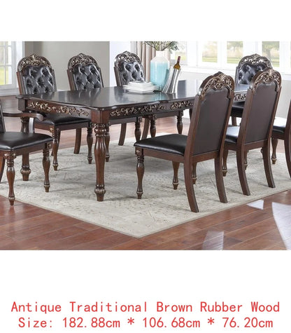 Formal 1pc Dining Table with 2 Leaves, Silver Grey Finish, Antique Design, Rubberwood, Large Family Dining Room Furniture