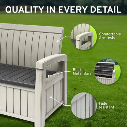 3 Seat Outdoor Storage Bench - 90 Gallon Capacity - Weatherproof Resin Bench for Patio, Porch, Garden, Yard, Pool Area