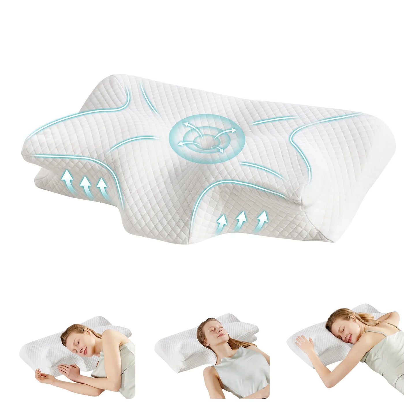 Ergonomic 23.6" Largex13.8" Wide Cervical Neck Pillow Memory Foam Pillow with Cooling Pillowcase Cervical Contour Pillows