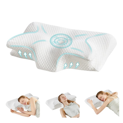 Ergonomic 23.6" Largex13.8" Wide Cervical Neck Pillow Memory Foam Pillow with Cooling Pillowcase Cervical Contour Pillows