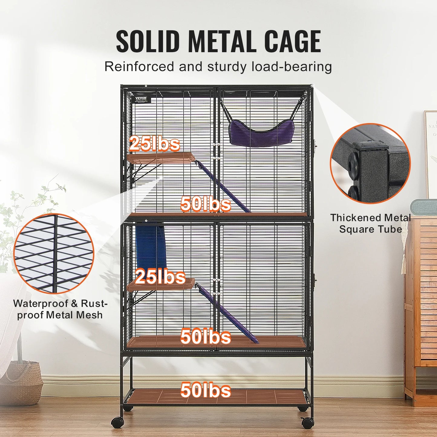 64.6" Rolling Metal Ferret Cage Large 4-Tier Critter Nation Cage Small Animal Cage for Rats Hamster Guinea Chinchilla