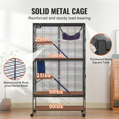 64.6" Rolling Metal Ferret Cage Large 4-Tier Critter Nation Cage Small Animal Cage for Rats Hamster Guinea Chinchilla