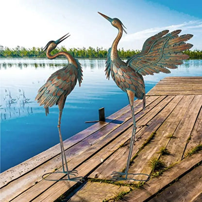 Crane Statues for Garden Decor Metal Crane Yard Art Statues Standing Heron Garden Sculptures Statues for Outdoor Decorations Se