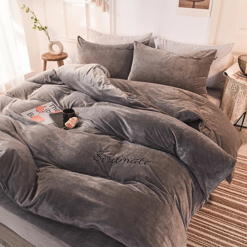 Winter warm milk velvet duvet cover 220x240 bedding set couple luxury double bed quilt cover twin full queen king size