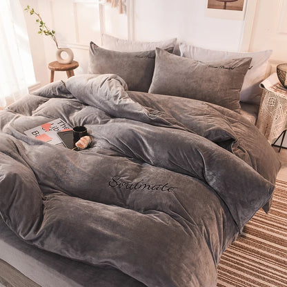 Winter warm milk velvet duvet cover 220x240 bedding set couple luxury double bed quilt cover twin full queen king size
