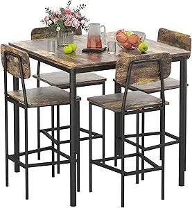 Kitchen Table and Chairs of 4, Dining Table Set for 4 with Space-Saving Design, Industrial Dining Room Table Set for Family Dinn