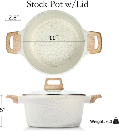 7 Quart Nonstick Stock Pot with Lid, Granite Casserole Large Soup Pasta Cooking Pot, Induction Compatible & Easy Clean