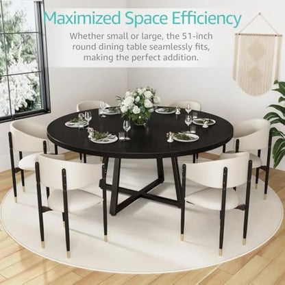 Black Round Dining Table for 6 - Modern Circle 51 Inch Large Room Kitchen Dinning Tables for 4 to 6 Person