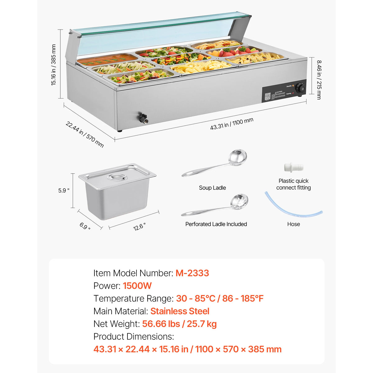 Food Warmer Electric Stainless Steel Steam Food Warmer Countertop Buffet Bain Marie with Soup for Catering