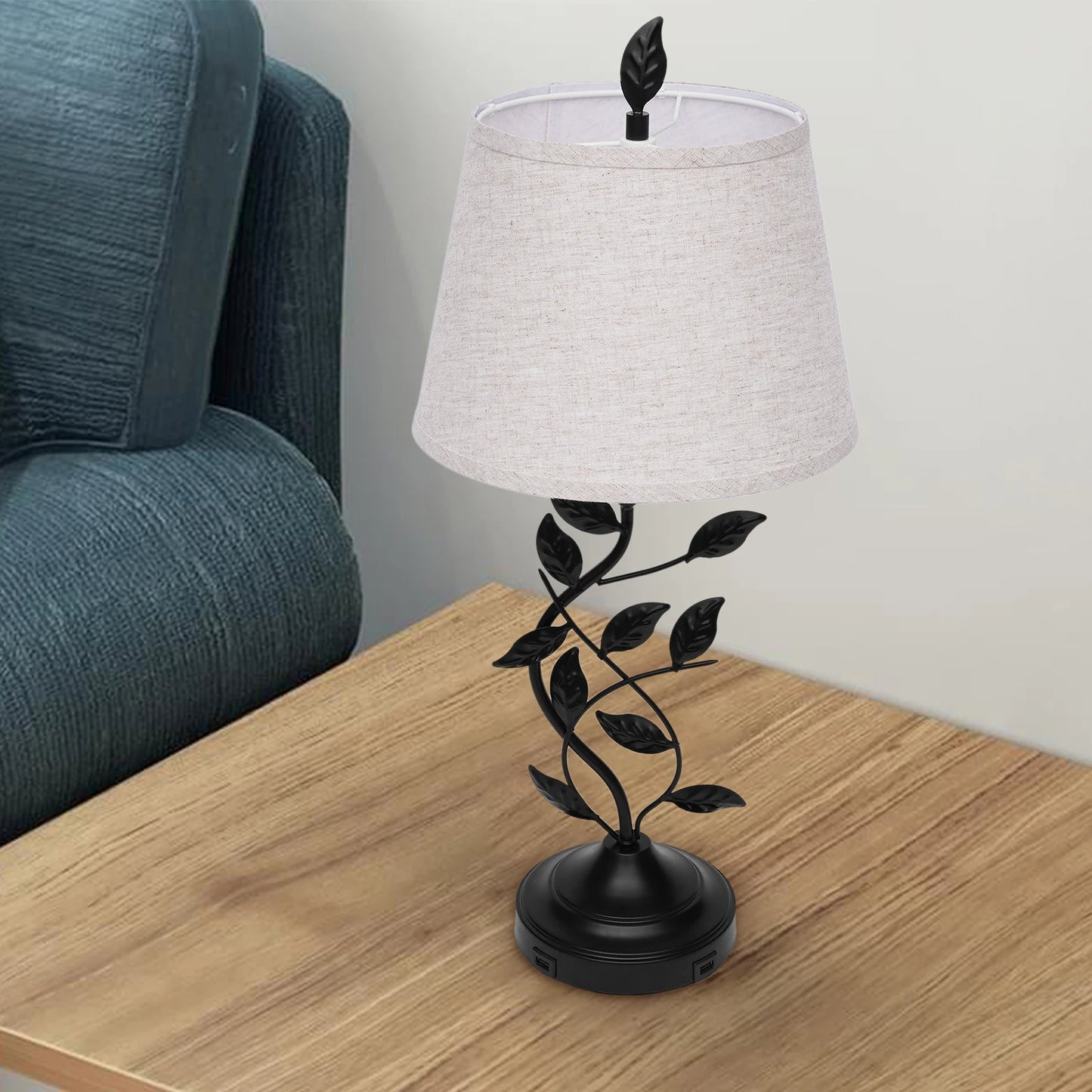 Table Lamps, 26.2-Inch Iron & Linen, Dual USB Charging Ports, Soft Light to Protect Eyes, for Nursery, Bedroom & Living Room